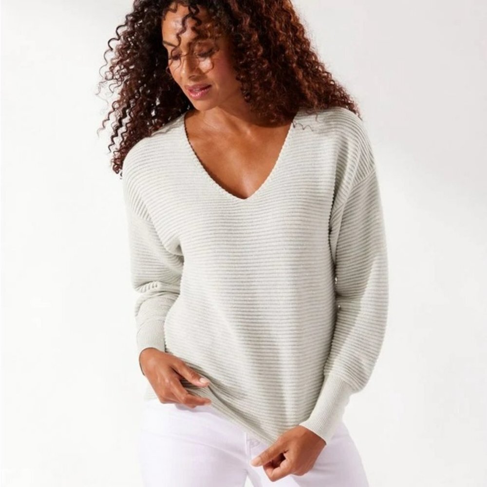 Tommy Bahama Bonita Ottoman Subtly Sequined Sweater - Pearl Gray Heather - L